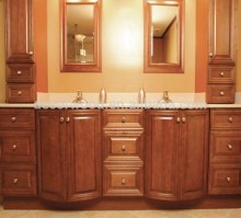 Cinnamon color raised panel mitered door bathroom cabinet