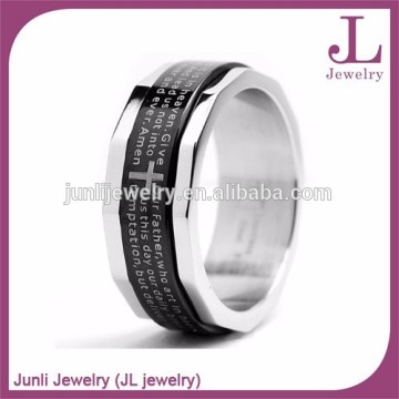 Silver Black Two Tone Spinner Ring Lords Prayer And Cross Stainless Steel Ring