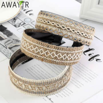 AWAYTR Bow Band Rope Braided Headbands Handmade Linen Hair Hoops Bohemian Hair Bands Women Hair Accessories Fashion Head Bezels