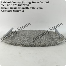 Oval Shape Granite Cheese Cake Serving Board Plates with S/S Handles
