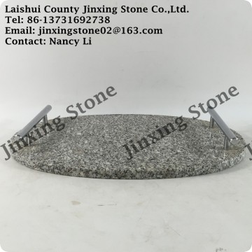 Oval Shape Granite Cheese Cake Serving Board Plates with S/S Handles