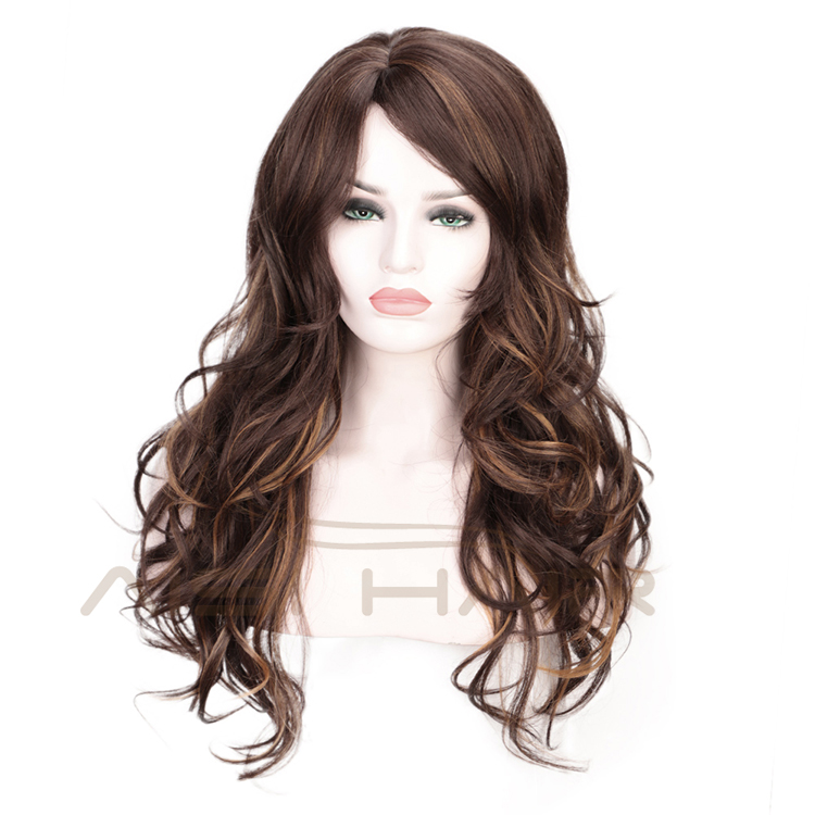 Body Wave Wig High Temperature Mixed Brown Long Synthetic Hair Wig For Black Women Cosplay Wigs