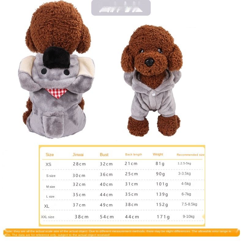 New Teddy Autumn and Winter Pet Clothes Coral Fleece Dog Costume Cartoon Dog Pet Costume