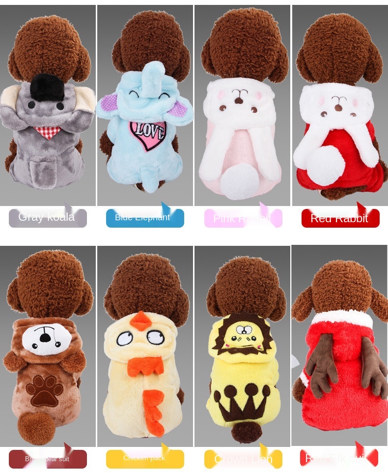 New Teddy Autumn and Winter Pet Clothes Coral Fleece Dog Costume Cartoon Dog Pet Costume