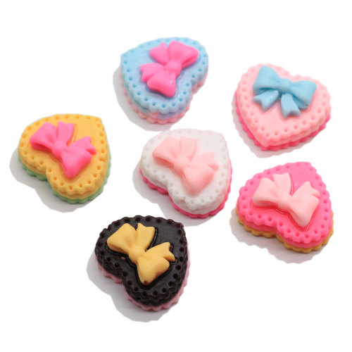 Multi Colors Resin Heart Cake Craft Simulation Biscuit Food Diy Ornament Decoration Kawaii Bowknot Children Dollhouse Toys