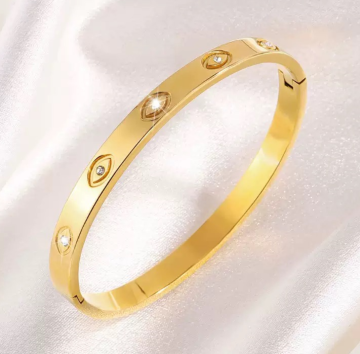 Glistening Enamel Eye Rhinestone Titanium Bangle