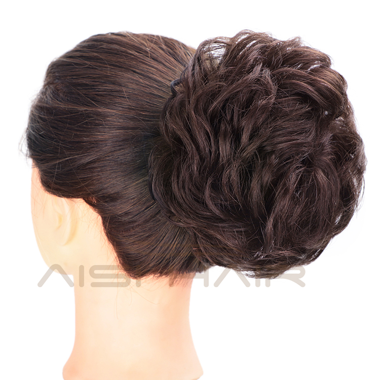 Aisi Hair Brazilian Human Hair Dark Brown Curly Chignon Bun Elastic Rope Rubber Band Hairpiece Clip In Extension For Women