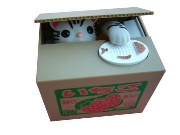 Robotic Cat Coin Bank Mechanical Kitty Coin Bank Stealing Money Saving Box