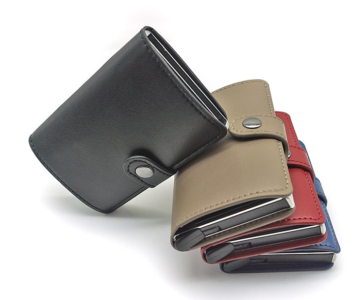 Pocket Genuine leather aluminum metal credit card holder RFID Blocking wallet