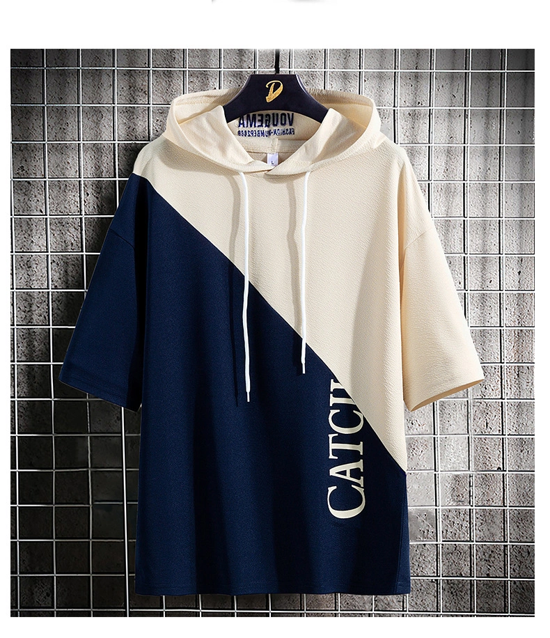 Loose Casual Hooded Round Neck Stitching Half-Sleeve Hoodie