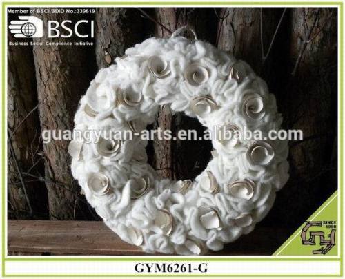 White felt wood rose haning wreath/home decor