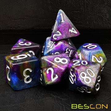 Bescon Starry Night Dice Set Series, 7pcs Juego de dados poliédrico RPG Vía Láctea, Juego de caja de lata