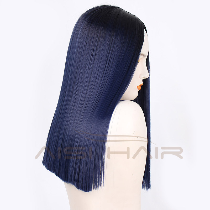 Aisi Hair Wholesale Middle Length Silky Straight Ombre Dark Blue Color Wig Afro Synthetic Cosplay Wigs For Black Women
