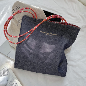 Custom Vintage Reversible Large Capacity Red Denim Bag