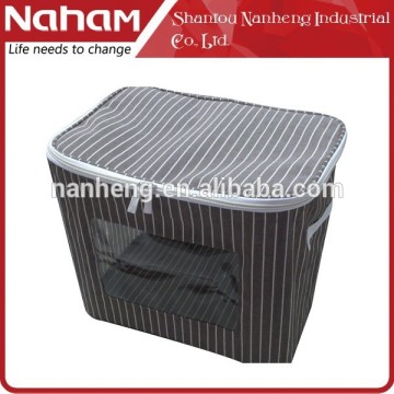 Naham handle stripe foldable storage boxes with window and zipper