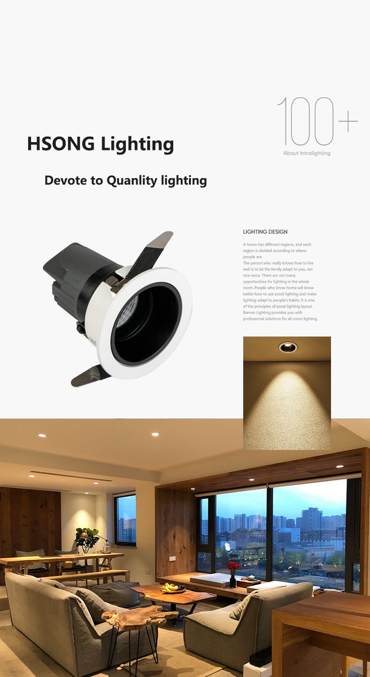 Hsong Anti Blare No Fliker LED Downlight Recedes COB AC100-240V für kommerzielle Anwendungen