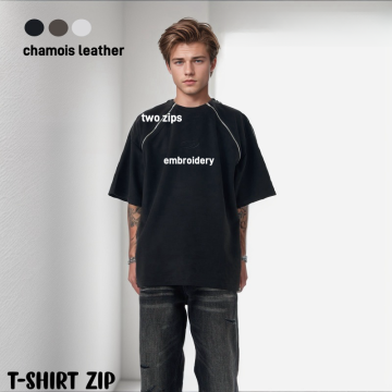 Mens Oversized Chamois Leather T-Shirt with Two Zips