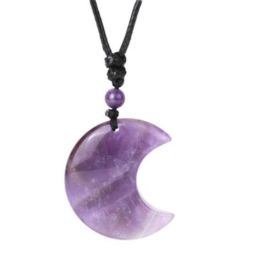 Amethyst 35MM Moon Pendant Necklace Adjustable Rope Women Men