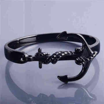 Black Stainless Steel Bracelet With Custom Anchor