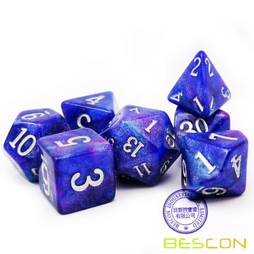 Bescon Starry Night Würfel Set Serie, 7tlg. Polyedrisches RPG Würfel Set von TWILIGHT, Tinbox Set