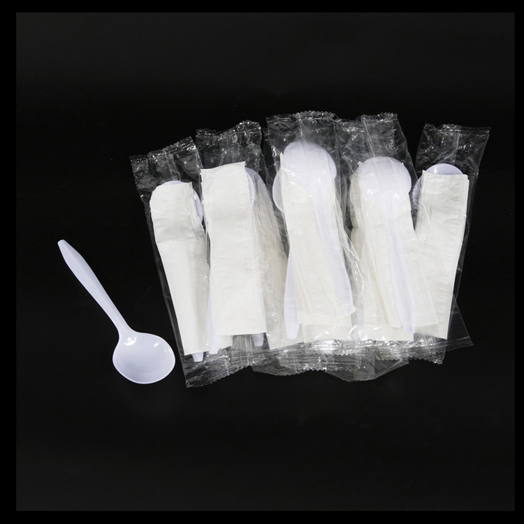 Disposable Food Grade PP Plastic Spoon Set with Napkin