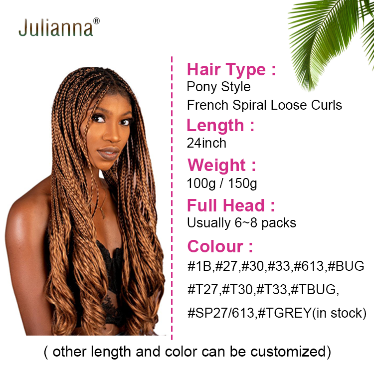 Julianna 150G 75G French Curl Silky Extensions Bundles Loose Wavy Curls Ombre Synthetic Hair Loose Wave Curly Braiding Hair