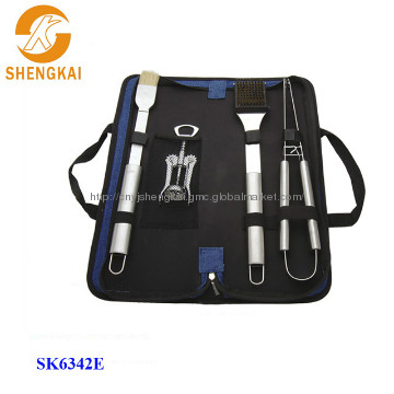 4pcs stainless steel corkscrew bbq set in a nylon bag