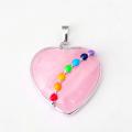 Seven Chakras Crystal Rose Quartz Heart Pendant