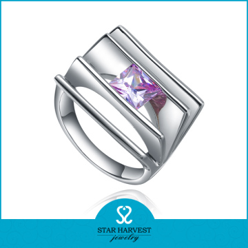 Prong setting fashion 925 sterling silver genuine amethyst ring