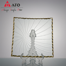 Clear gold rim Glass Square Plates Charger Plates
