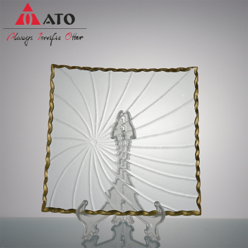 Clear gold rim Glass Square Plates Charger Plates