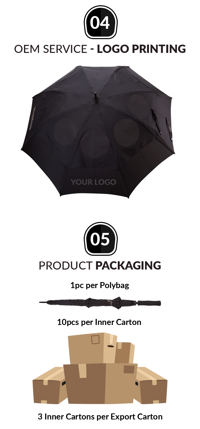 Grand parapluie de golf coupe-vent noir Big Size Black Windproof Golf Umbrella