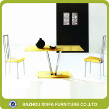 Hot sale cheap rectangle black tempered glass chromed leg dining table