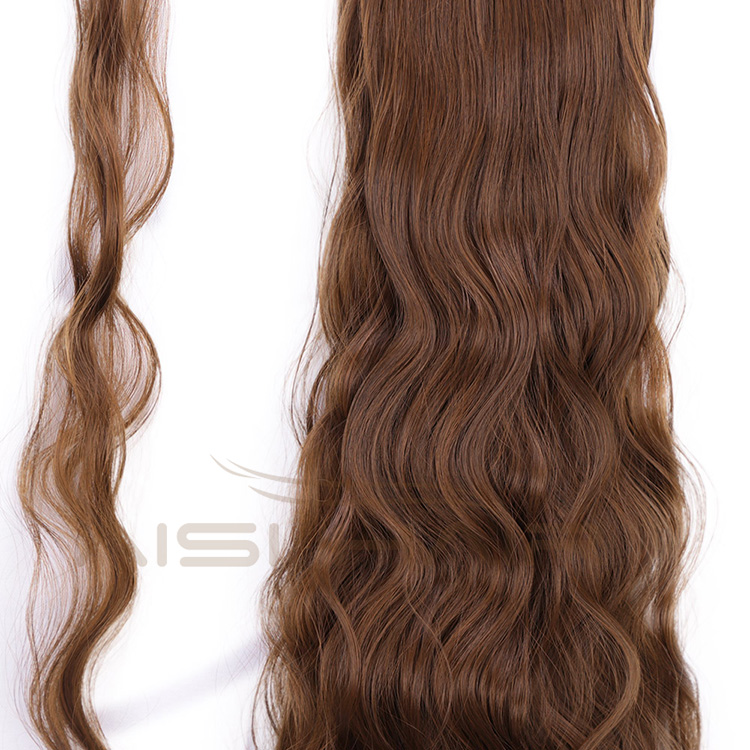 Aisi Hair Heat Resistant Synthetic Fiber Ponytail Hair Extensions Brown Long Wavy Pony Tail Clips In Hairpieces