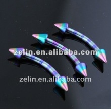 Stripe anodized titanium barbell eyebrow ring body piercing jewelry