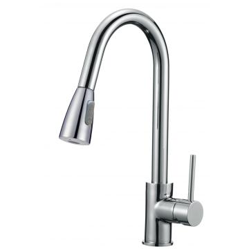 Round Brass Pull-out Kitchen Faucet