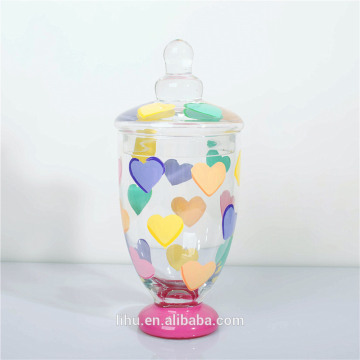 Hand painted glass candy jar with lid