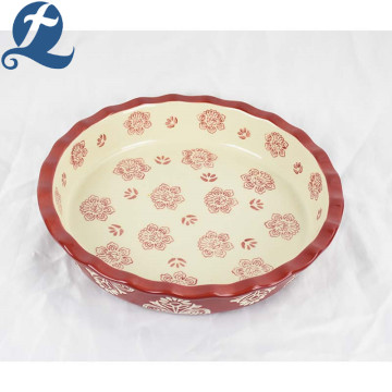 Teglia da forno in ceramica Round Lace Bakeware con biauricolare