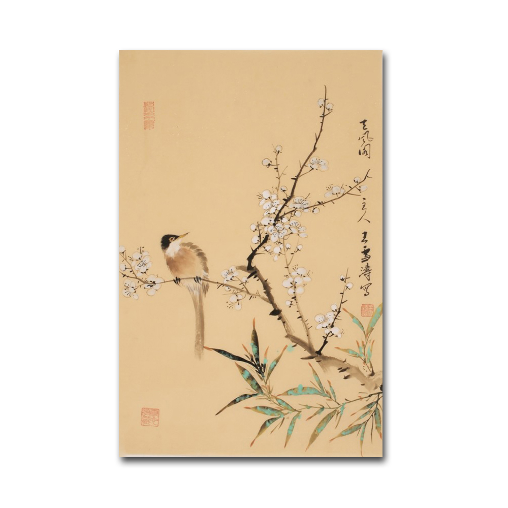 Handmade Natural Scenery Birds Landing on The Branch Flower Chinese Ink Painting Art Decor