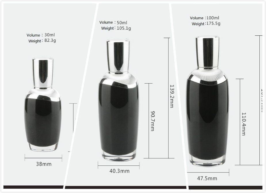 Black acrylic cosmetic dropper bottles