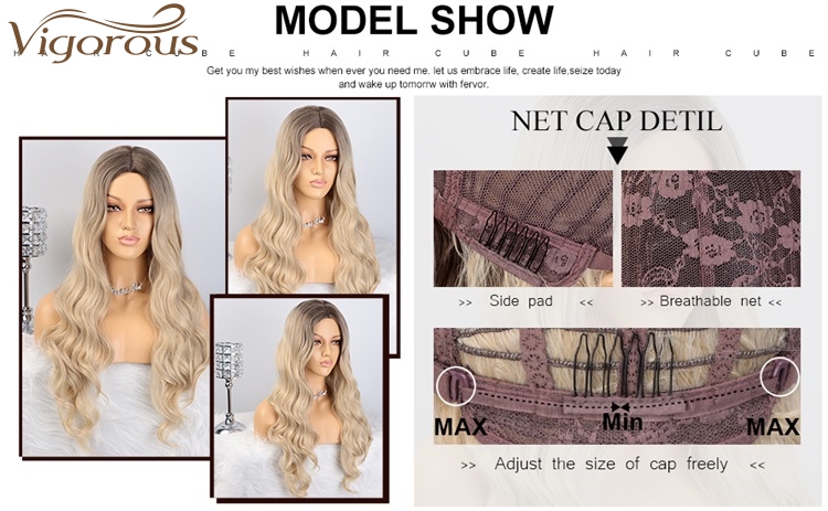 Top selling Curly wave afro high quality fiber blonde brown long hair wigs lace front ombre synthetic hair wigs