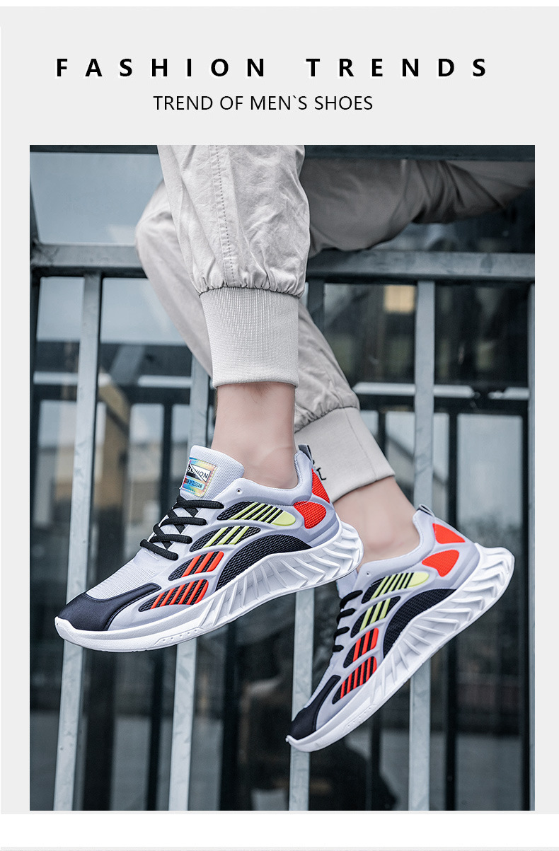 Men Sports Shoes Latest Design New Fashion Korean Leisure Shoes Flying Woven Breathable Running Shoes Black Sneakers