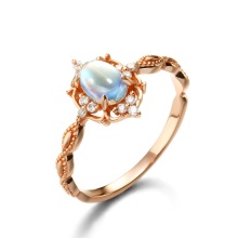 HYH Fine Jewelry 14K Solid Gold Nature Moonstone Ring