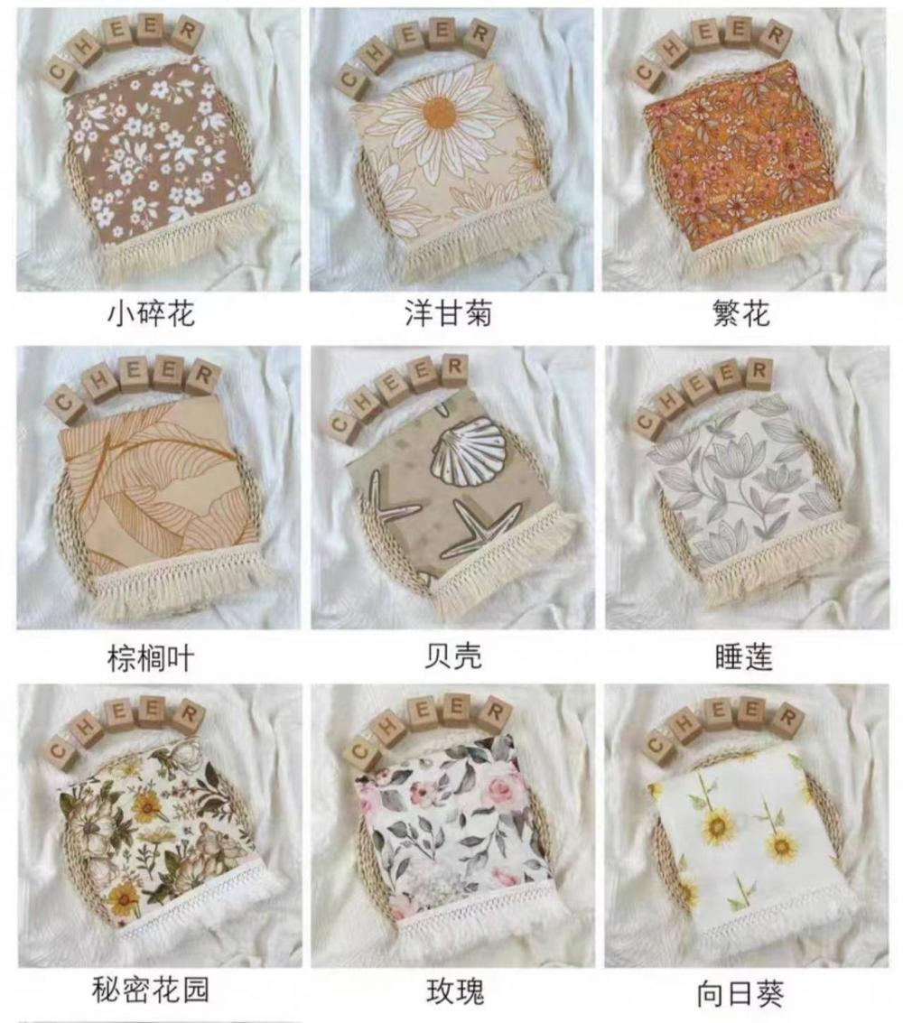 100 pamuklu ölçekli saçaklı bebek battaniyesi 100 Cotton Prined Fringed Baby Blanket