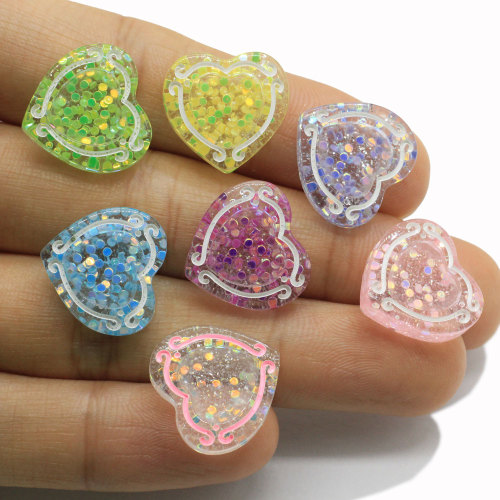 Glitter Resin Heart Flatback Beads Κοσμήματα Μενταγιόν Κολιέ Διακοσμητικό Μπρελόκ DIY Art Decor Κορίτσια Κεφάλι Αξεσουάρ