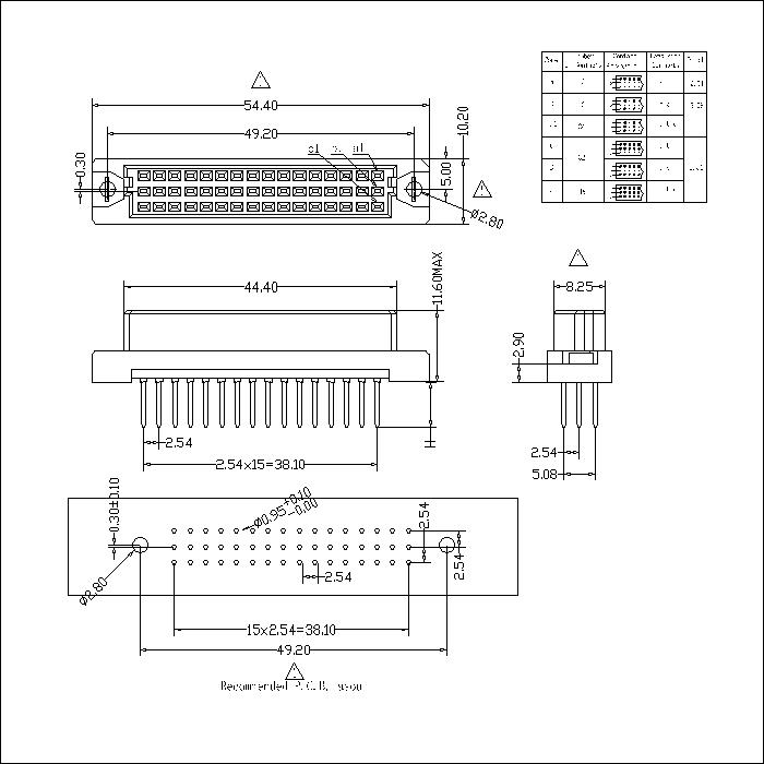 DFS-XX-XXX-312 DIN 41612 Vertical Female Type Half C Connectors 48 Positions