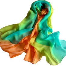 Hand Painting Sheer Scarves in Chiffon Silk with Vibrant Colour