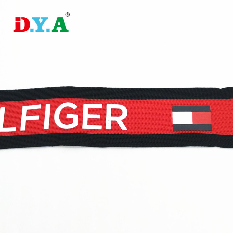 Customized classical red&navy print cover knitted polyester webbing for garments decoration