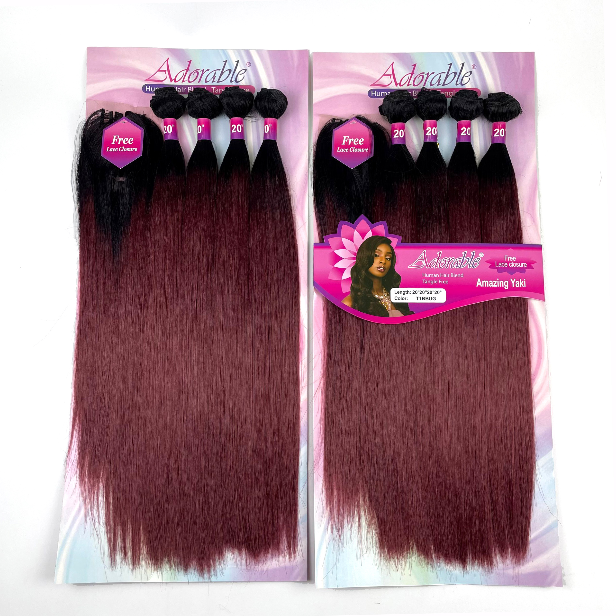 cheap synthetic hair with lace closure, amazing Yaki wave two tone color synthetic hair extension