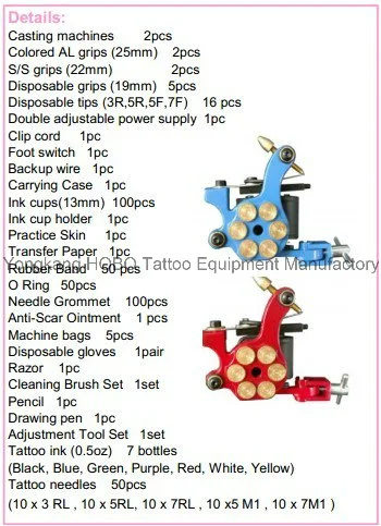 Professional Tattoo Kits with Tattoo Machines Gun Accessories Power Supply